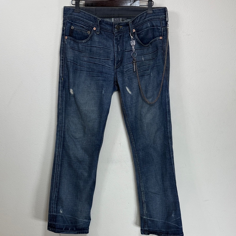 (W2) Armani Exchange men vintage 2000s jeans,31/30,with built-in chain,straight